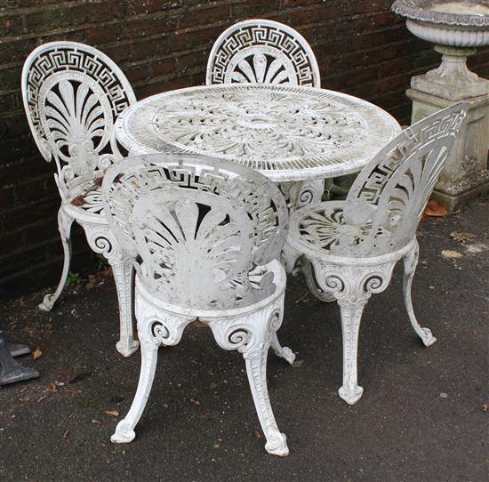 White painted circular garden table & 4 chairs